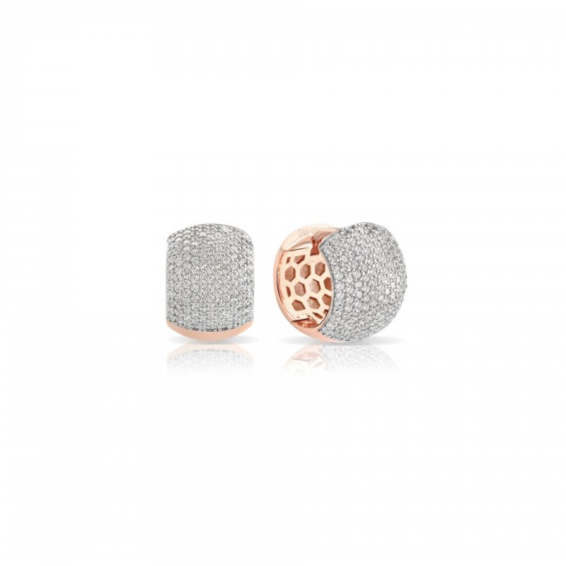 Sogni - Orecchini Bullone Pavé Bianco - Argento 925 - Oro Rosa