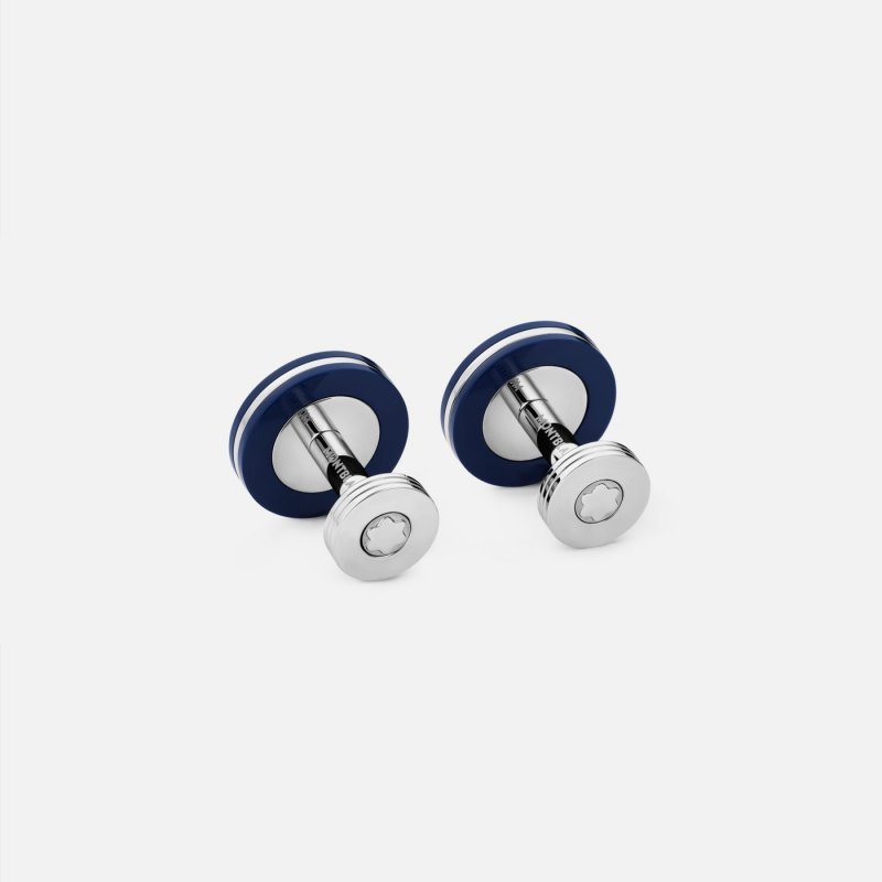 Montblanc - Gemelli Rotondi - Acciaio Pregiato - Resina Blu