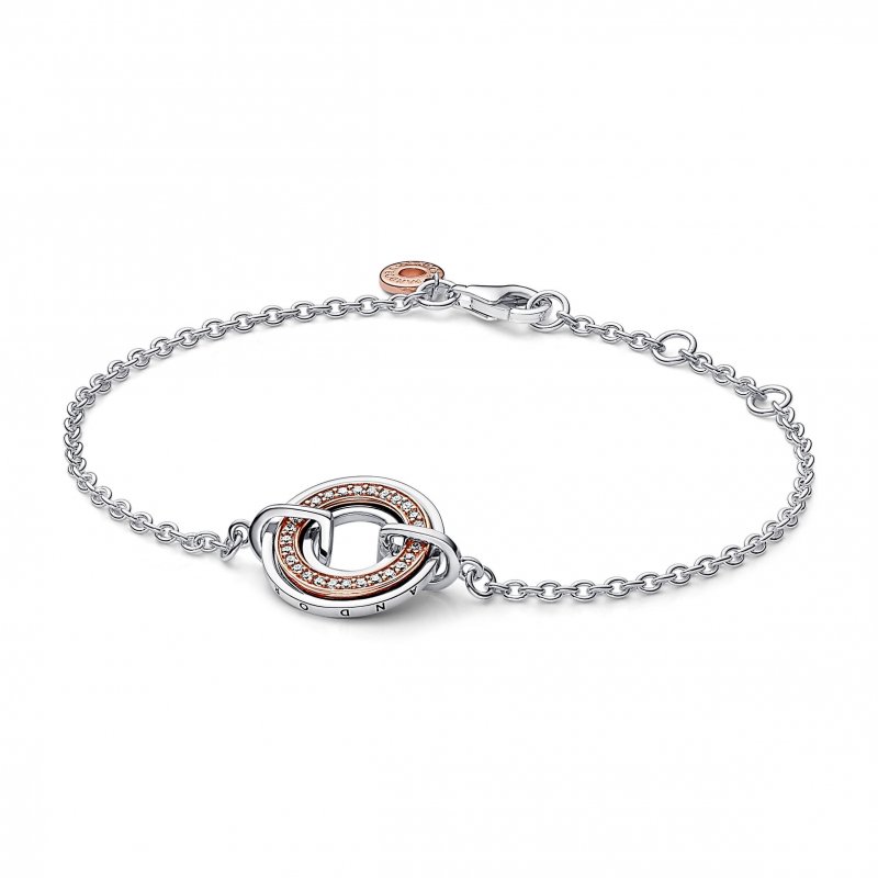 Bracciale Cerchio Bicolore con Logo e Pavè