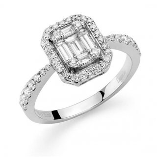 Donna Oro - Anello Elegante - Oro Bianco - Diamante