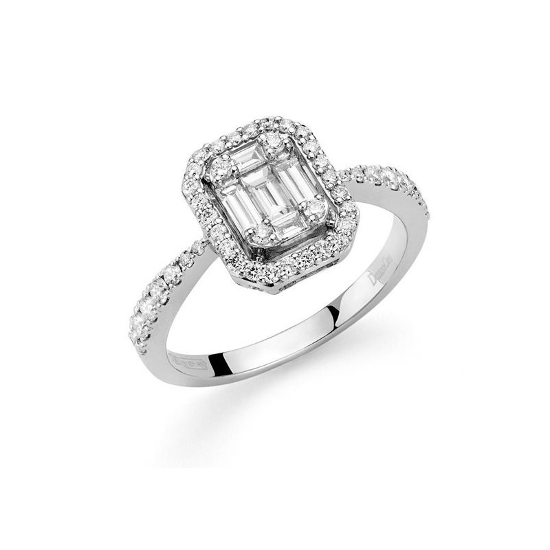 Donna Oro - Anello Elegante - Oro Bianco - Diamante