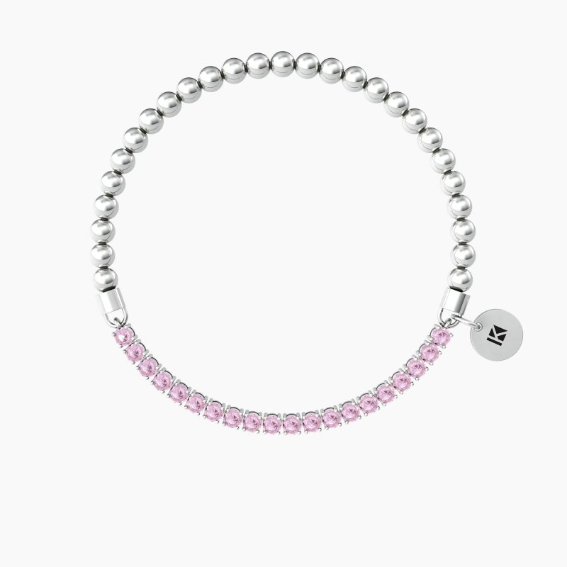 Kidult - Bracciale Elastico - Sfere Lucide - Zirconi Rosa