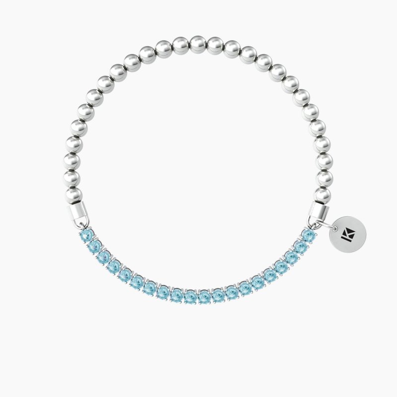 Kidult - Bracciale Elastico - Sfere Lucide - Zirconi Azzurri