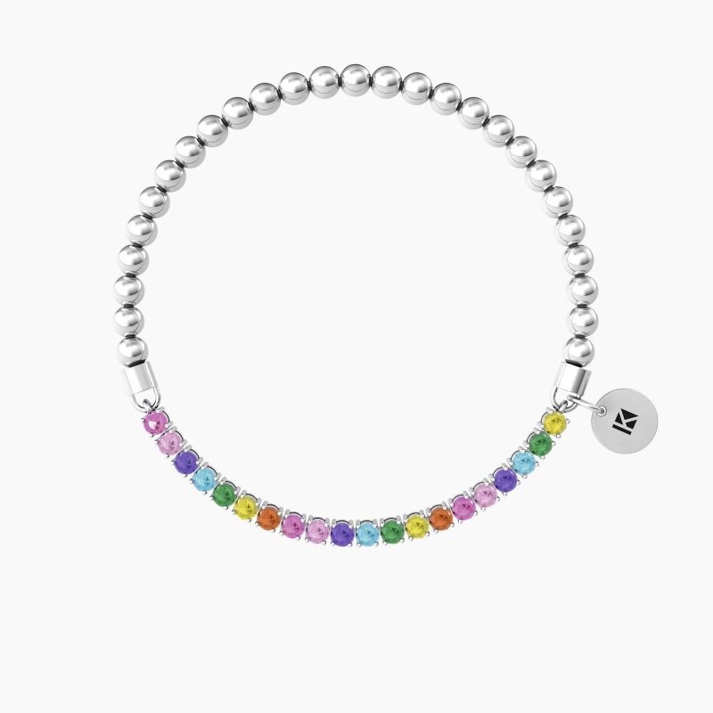 Kidult - Bracciale Elastico - Sfere Lucide - Zirconi Multicolor