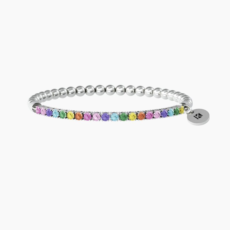 Kidult - Bracciale Elastico - Sfere Lucide - Zirconi Multicolor
