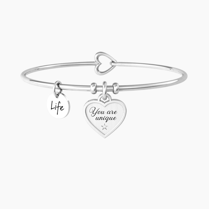 Bracciale rigido con ciondolo cuore e frase