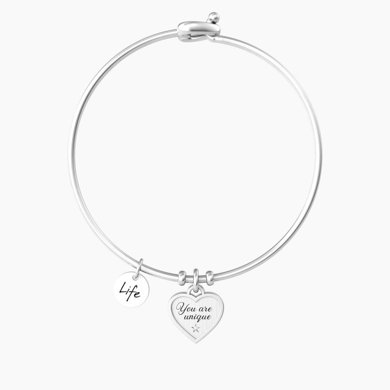 Bracciale rigido con ciondolo cuore e frase