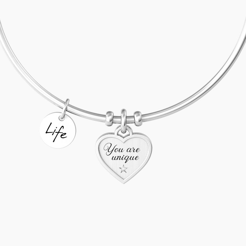 Bracciale rigido con ciondolo cuore e frase