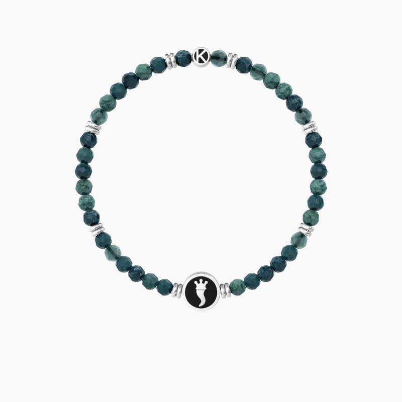 Bracciale elastico uomo con agata verde e cornetto