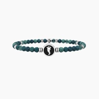 Bracciale elastico uomo con agata verde e cornetto