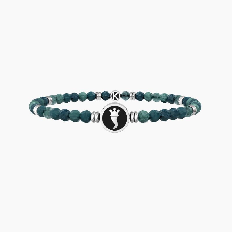 Bracciale elastico uomo con agata verde e cornetto