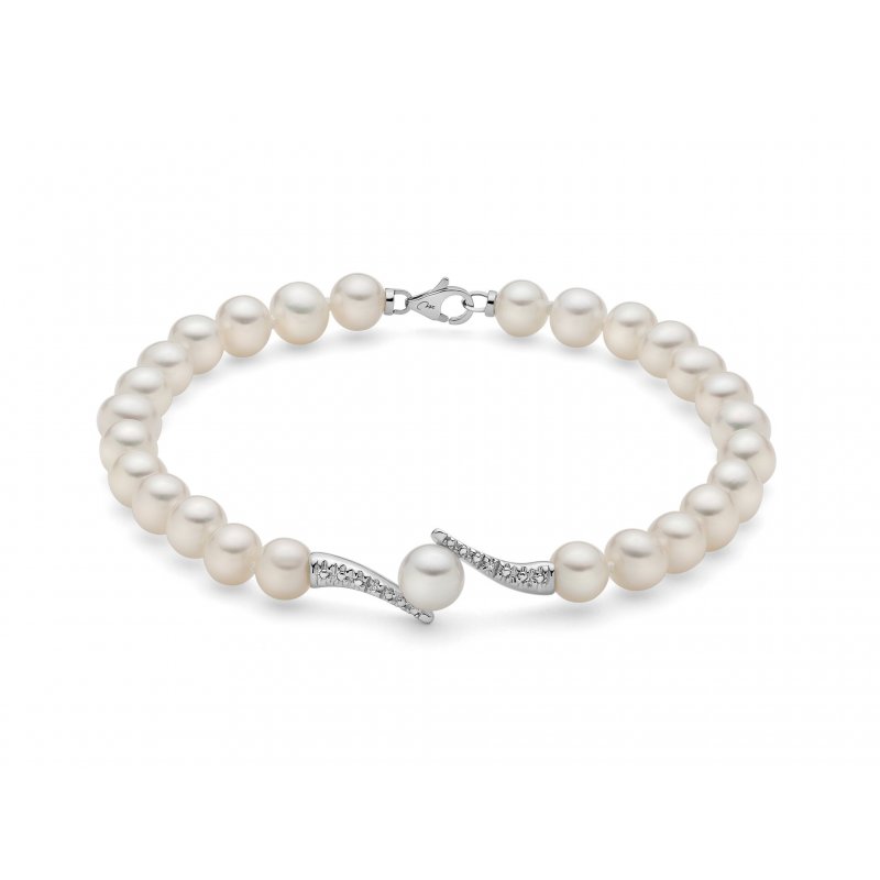 Miluna - Bracciale Au+Pc+Diam - Oro - Perle