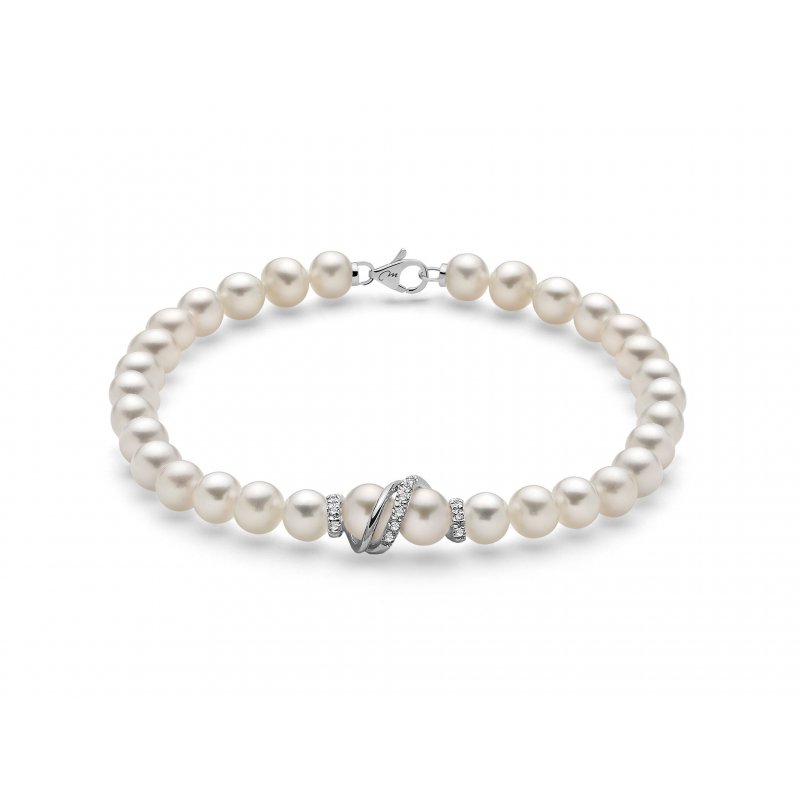 Miluna - Bracciale Au+Pc+Diam - Oro - Perle