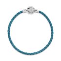 Bracciale Pandora Moments in pelle intrecciato turchese con chiusura a conchiglia