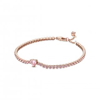Bracciale Tennis Rosa con Cuore in Rilievo