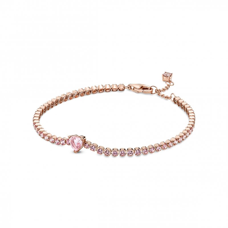 Bracciale Tennis Rosa con Cuore in Rilievo