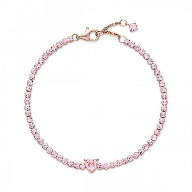 Bracciale Tennis Rosa con Cuore in Rilievo