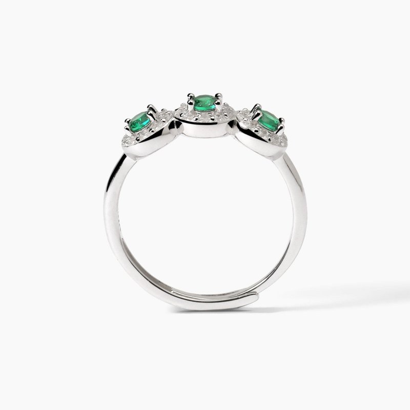 Anello In Argento Con Smeraldi Sintetici,Milanesienne,