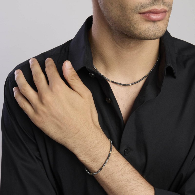 Collana In Argento Con Ematite E Inserti Dorati,On Road,