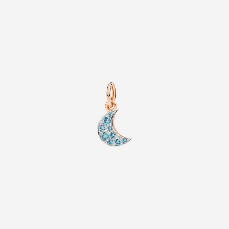 Dodo - Ciondolo Luna Prezioso - Oro Rosa 9K - Topazi Blu