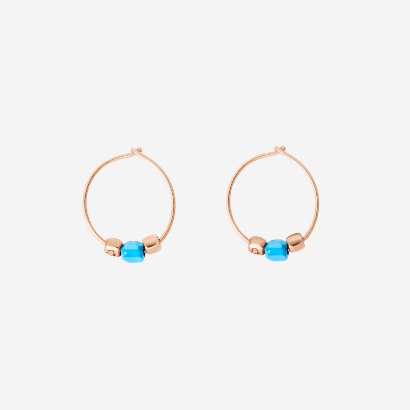 Dodo - Orecchini Hoop Mini Granelli - Oro Rosa 9K - Ceramica Blu