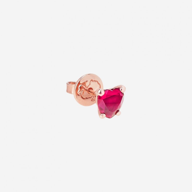 Dodo - Orecchino Cuore - Oro Rosa 9K - Rubino Sintetico