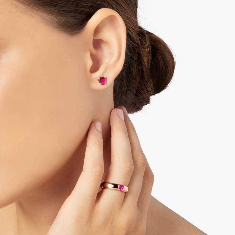 Dodo - Orecchino Cuore - Oro Rosa 9K - Rubino Sintetico