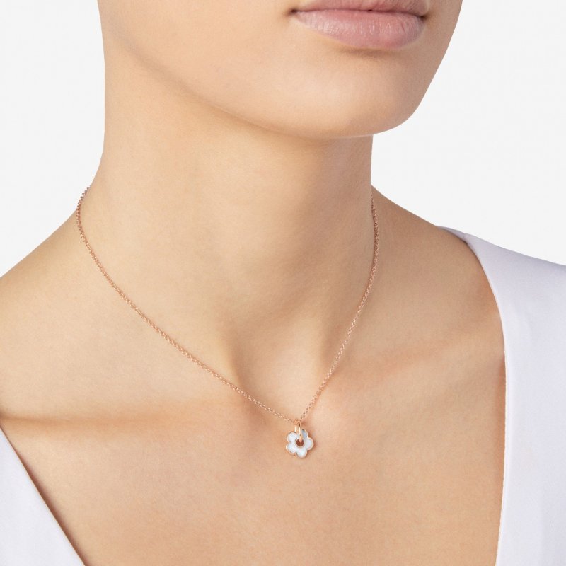 Dodo - Ciondolo Fiore - Oro Rosa 9K - Smalto Bianco