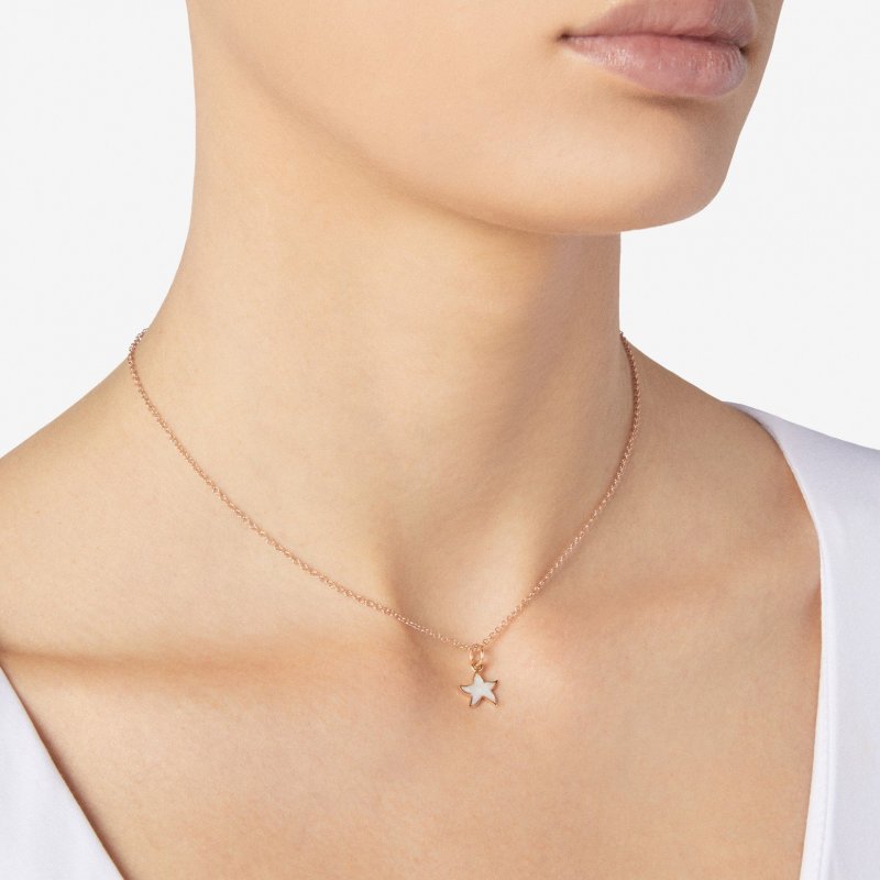 Dodo - Ciondolo Stellina - Oro Rosa 9K - Smalto Bianco