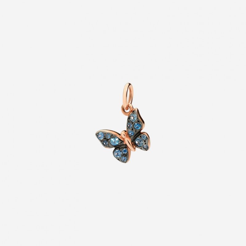 Dodo - Ciondolo Farfalla Prezioso - Oro Rosa 9K - Zaffiri Blu