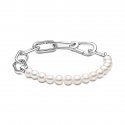 Bracciale maglia link con perle coltivate d’acqua dolce trattate Pandora ME