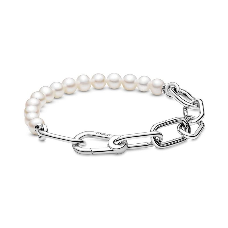 Bracciale maglia link con perle coltivate d’acqua dolce trattate Pandora ME