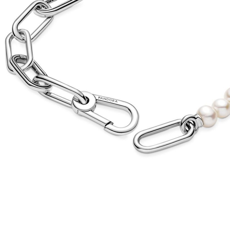 Bracciale maglia link con perle coltivate d’acqua dolce trattate Pandora ME