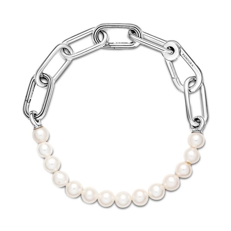 Bracciale maglia link con perle coltivate d’acqua dolce trattate Pandora ME
