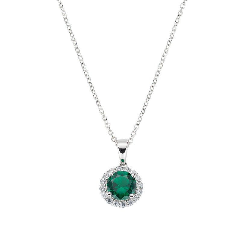 Collana Diamond Con Zircone Tondo Verde