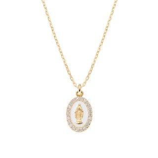 Collana Mini Medaglia Miracolosa Smaltata Bianco Perla