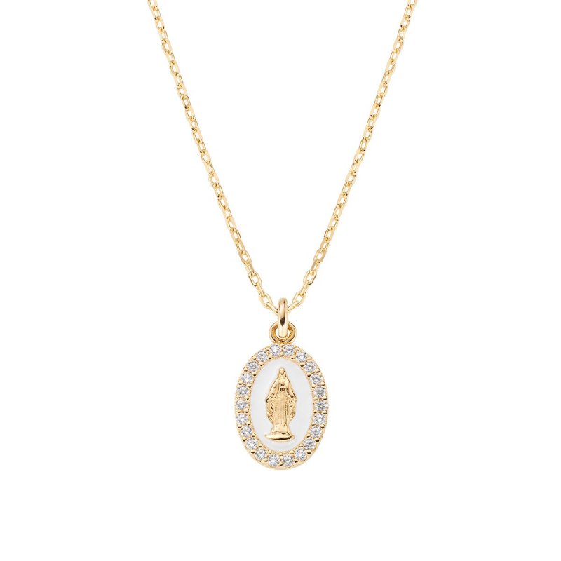 Collana Mini Medaglia Miracolosa Smaltata Bianco Perla