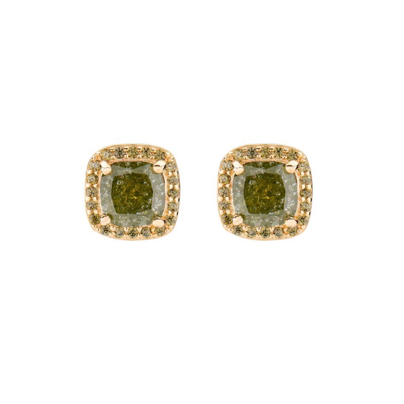 Orecchini Dorati Con Creek Stone E Zirconi Verde Oliva