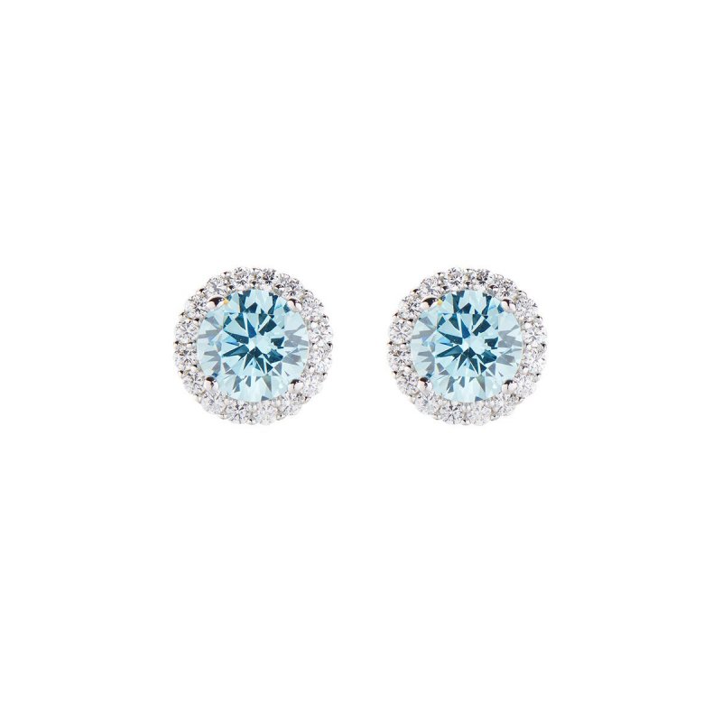 Orecchini Diamond Con Zircone Tondo Acquamarina