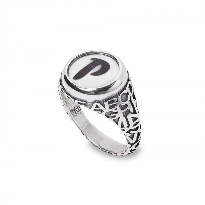 Gerardo Sacco - Anello Lettera P - Argento - Onice