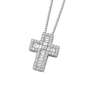 Donna Oro - Pendente Croce - Oro Bianco - Diamanti