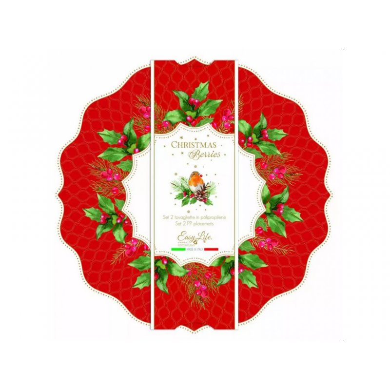 Easy Life - Tovaglietta Bacche Di Natale - 34.5×34.5 Cm