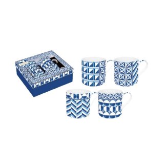 Easy Life - Set 4 Tazze - Geometric Blue - Porcellana