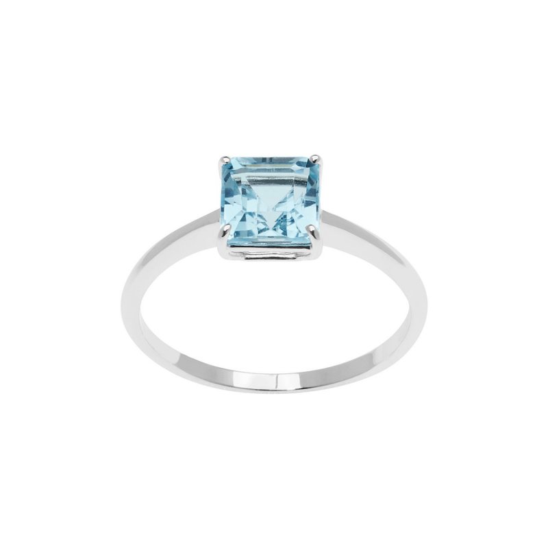 Anello In Oro Bianco Con Topazio Azzurro Carrè