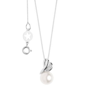 Collana Perla Con Diamanti In Oro Bianco Cuore