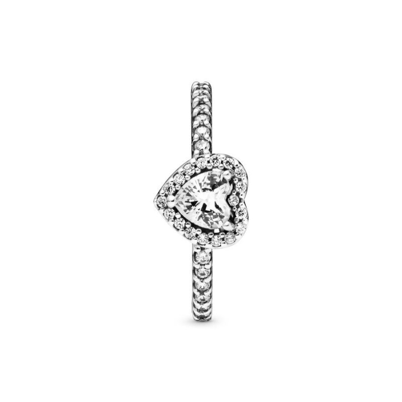 HEART STERLING SILVER RING WIH CLEAR CUB