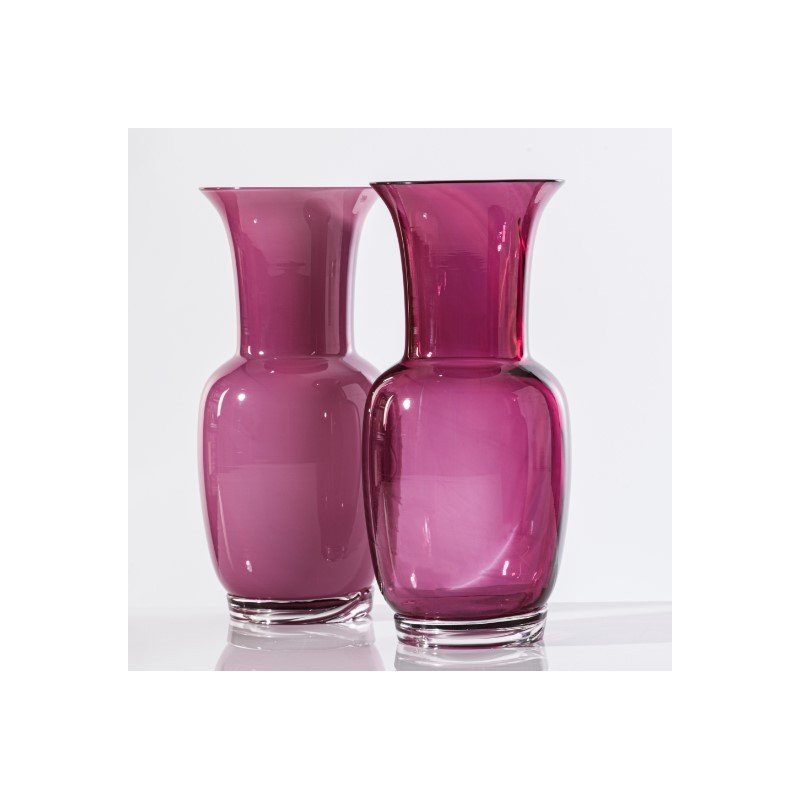 Vaso Opalino magenta e lattimo base cristallo medio Ø17xH36cm