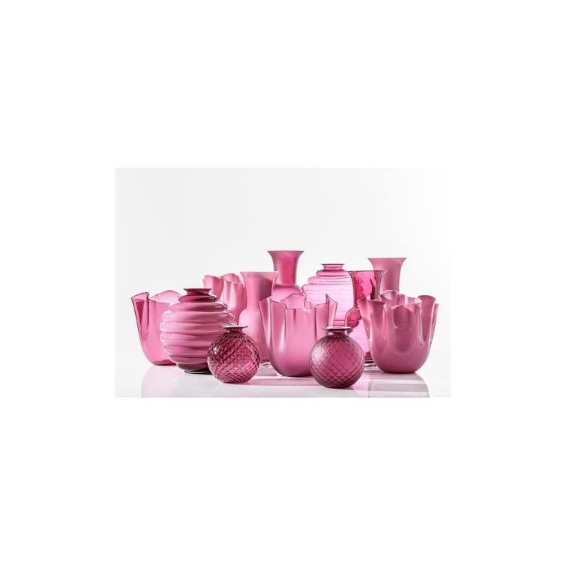Vaso Opalino magenta e lattimo base cristallo medio Ø17xH36cm