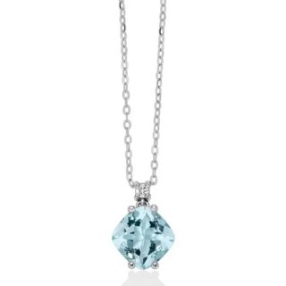 Collana Oro Bianco Diamanti e Acquamarina