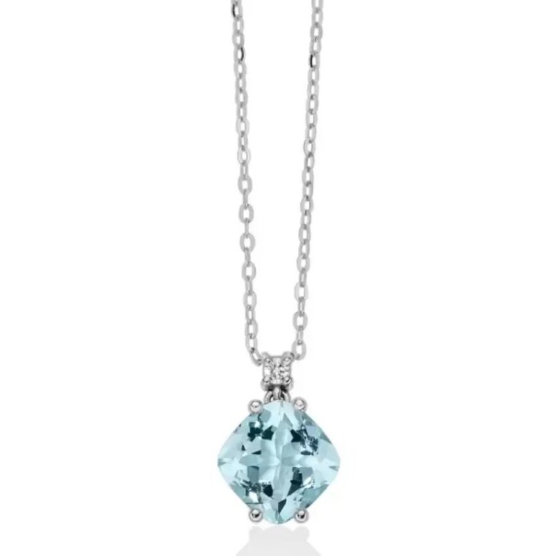 Collana Oro Bianco Diamanti e Acquamarina